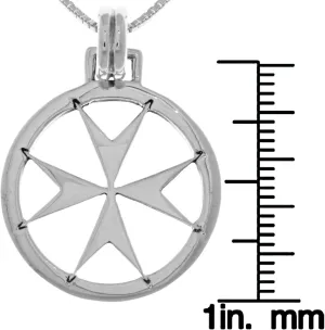 Maltese Templar Cross Sterling Silver Pendant Necklace 18"