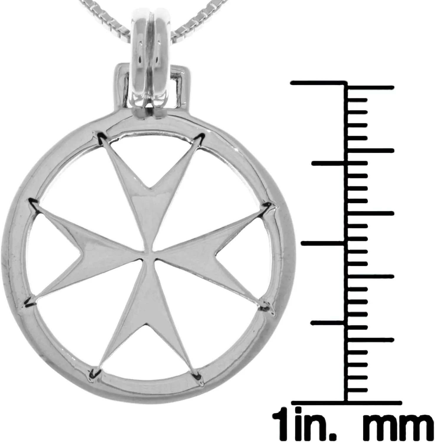 Maltese Templar Cross Sterling Silver Pendant Necklace 18"