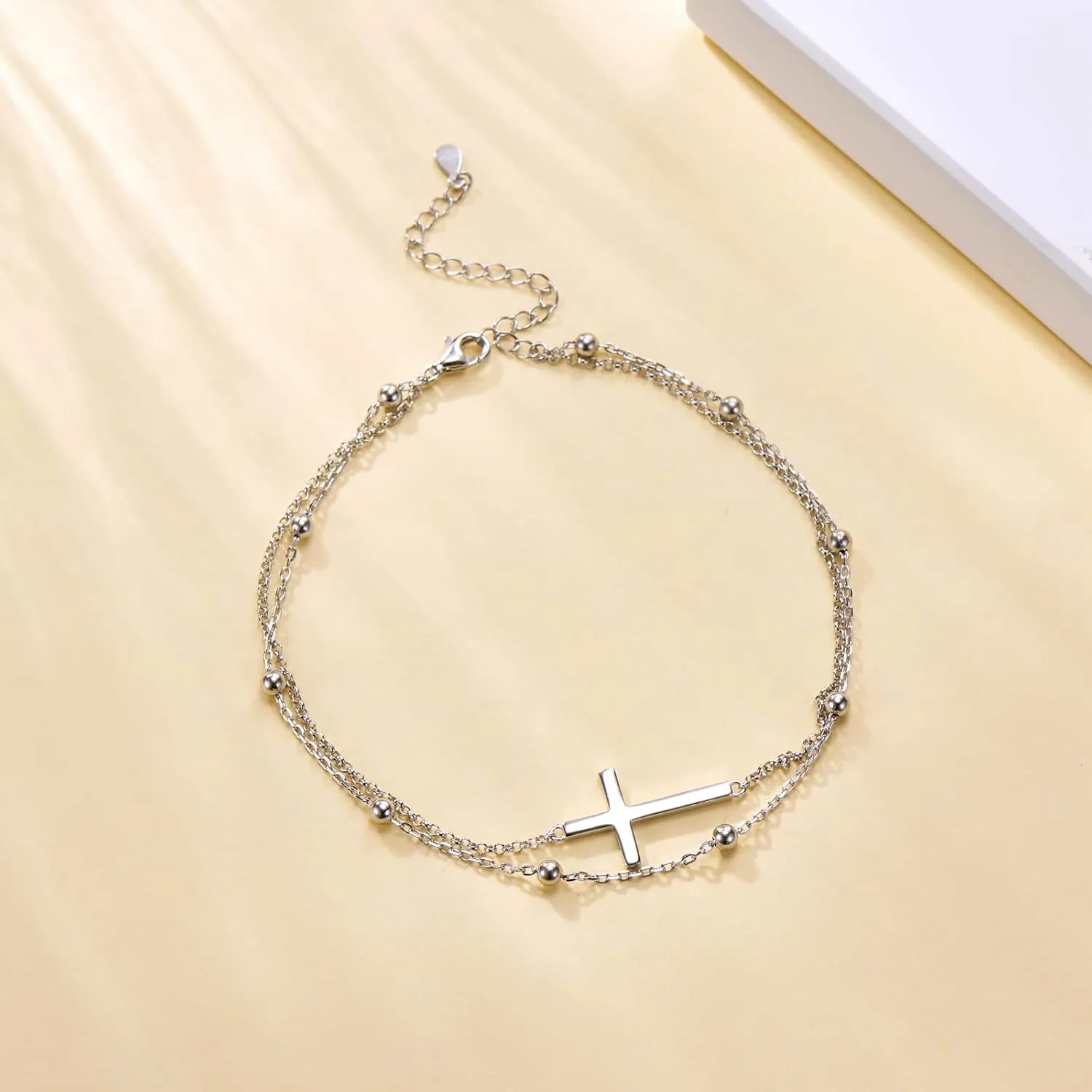 MANBU Sterling Silver Cross Bracelet for Women: Faith Cross Adjustable Bracelet Jewelry Faith Gifts for Teens