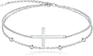 MANBU Sterling Silver Cross Bracelet for Women: Faith Cross Adjustable Bracelet Jewelry Faith Gifts for Teens