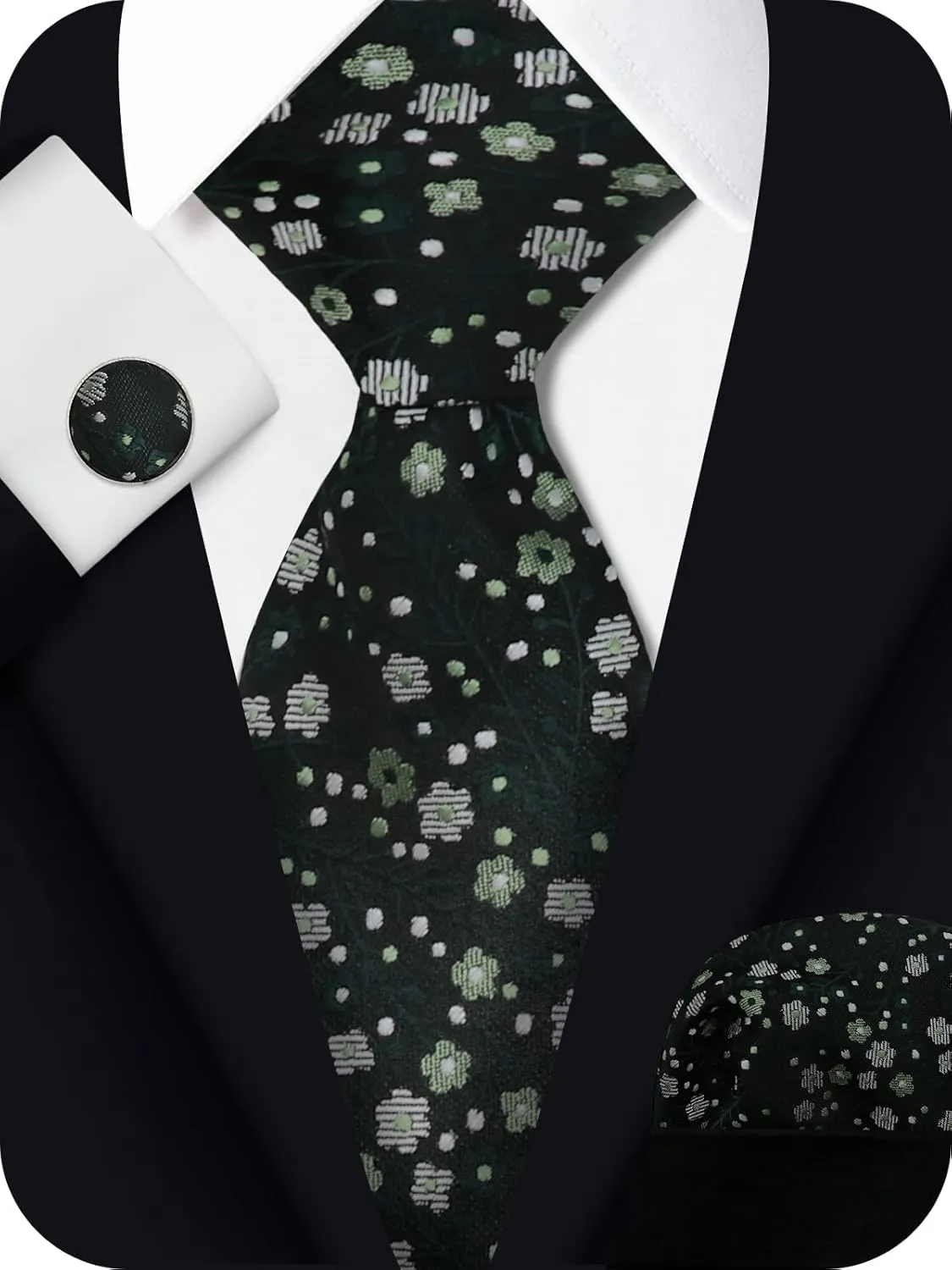 Mantieqingway Floral Ties for Men Handkerchief Cufflinks Set, Groomsmen Tie Polyester Necktie for Wedding Informal Prom Party