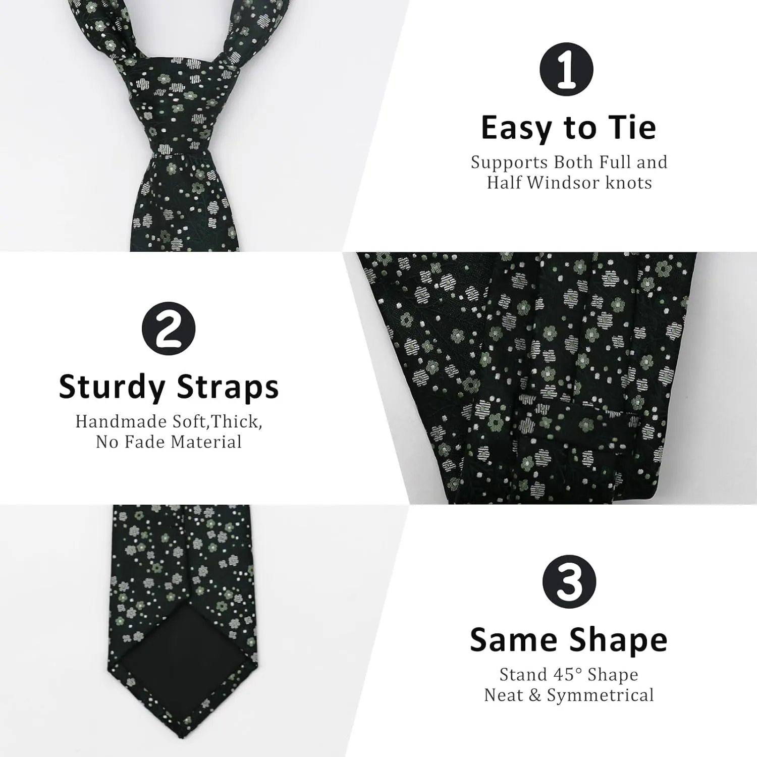 Mantieqingway Floral Ties for Men Handkerchief Cufflinks Set, Groomsmen Tie Polyester Necktie for Wedding Informal Prom Party