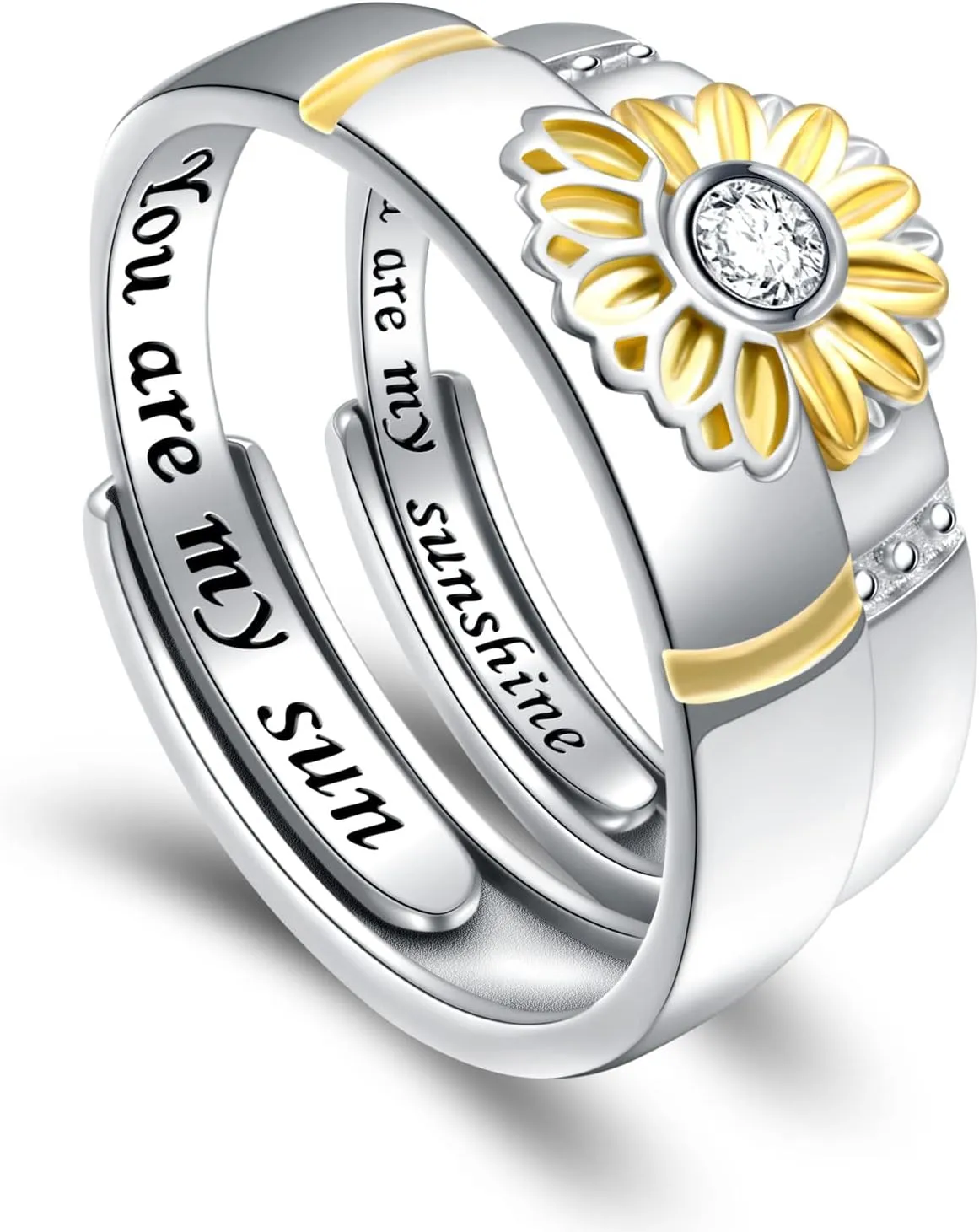 Matching Rings Sunflower Claddagh Ring Promise Sterling Silver Rings for Couples Engagement Wedding Ring Band Sets for Him and Her