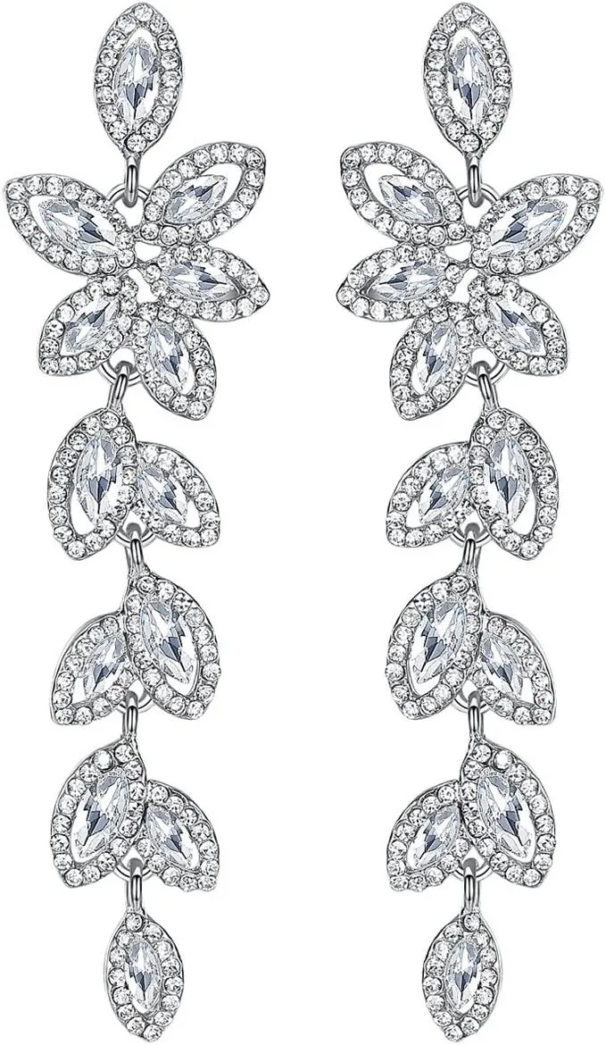 mecresh Silver Crystal Leaf Wedding Earrings Jewelry for Women's Day