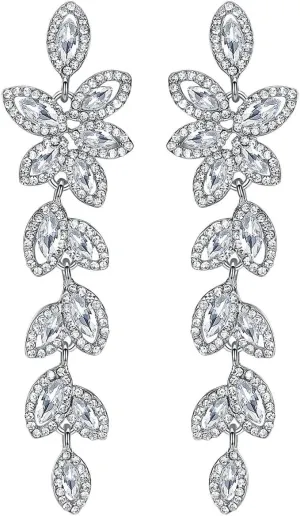 mecresh Silver Crystal Leaf Wedding Earrings Jewelry for Women's Day