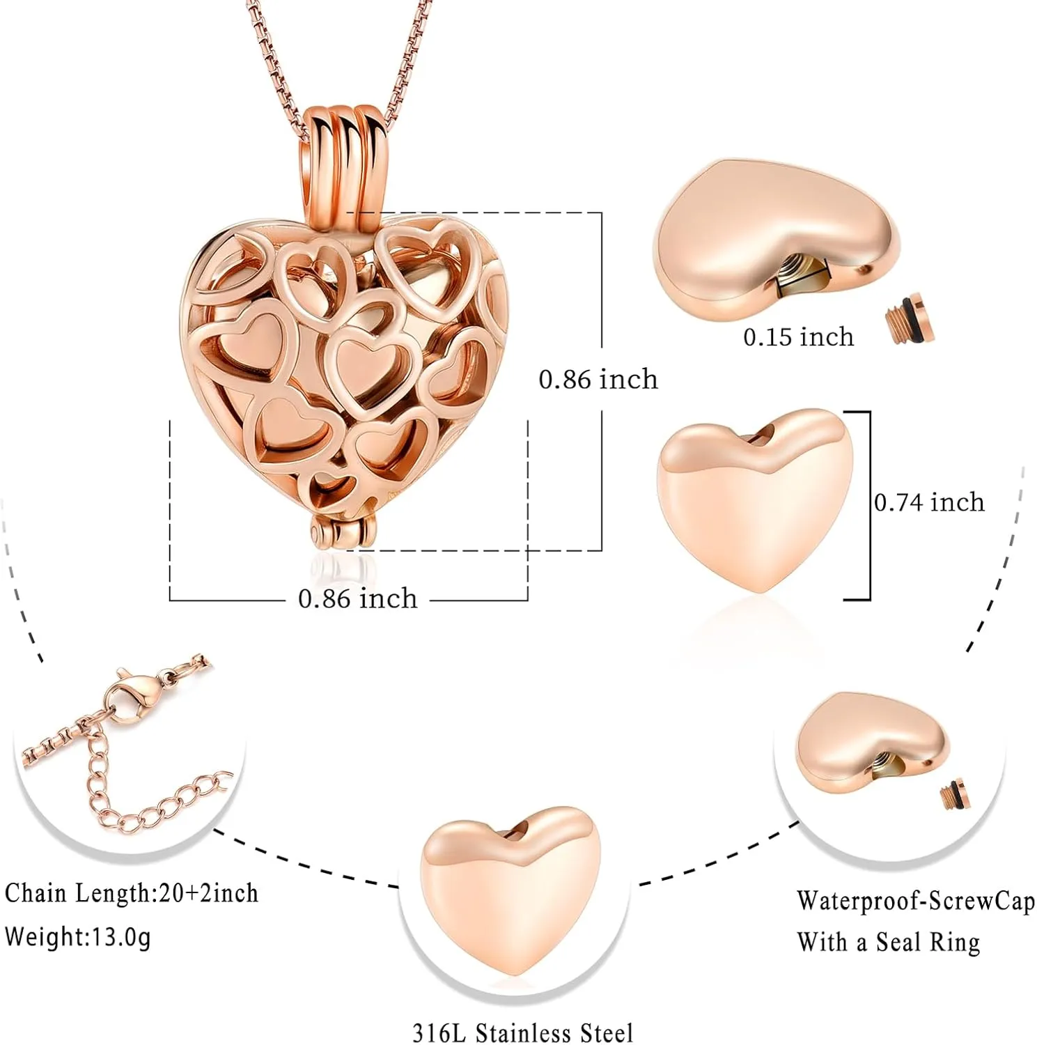 Memorial Cremation Jewelry Eternal Heart Cremation Locket Necklace With Mini Urn Jewelry For Ashes Of Loved Ones Keepsale Pendant