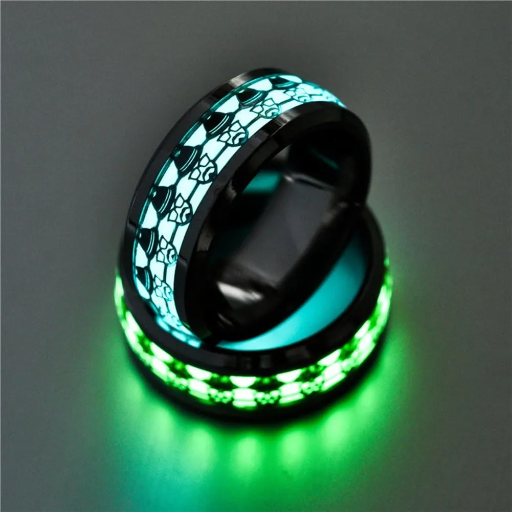 Men 8mm Wide Luminous Effect Titanium Steel Gentleman Ring Band Glow in The Dark(Silver)