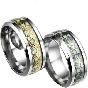 Men 8mm Wide Luminous Effect Titanium Steel Gentleman Ring Band Glow in The Dark(Silver)