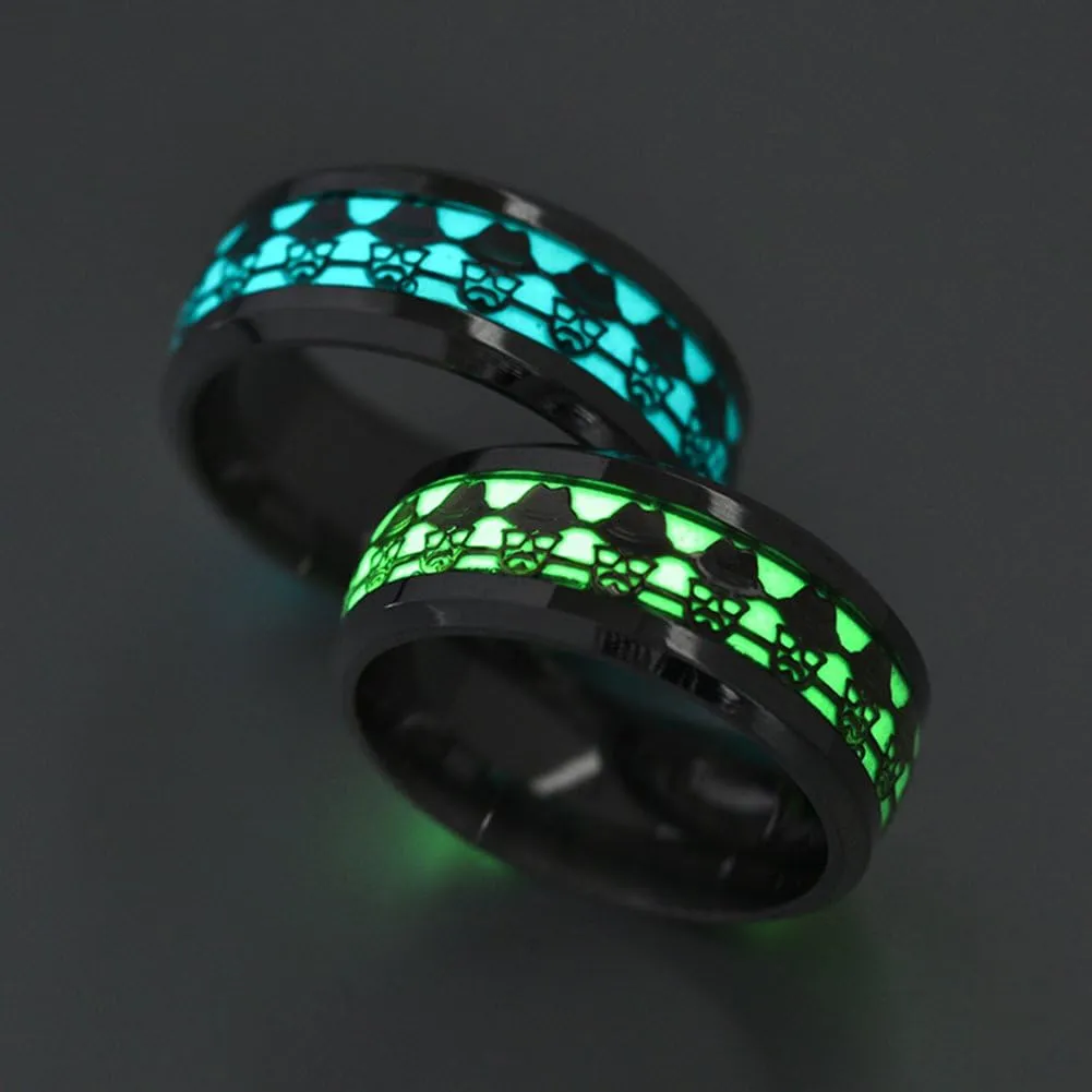 Men 8mm Wide Luminous Effect Titanium Steel Gentleman Ring Band Glow in The Dark(Silver)