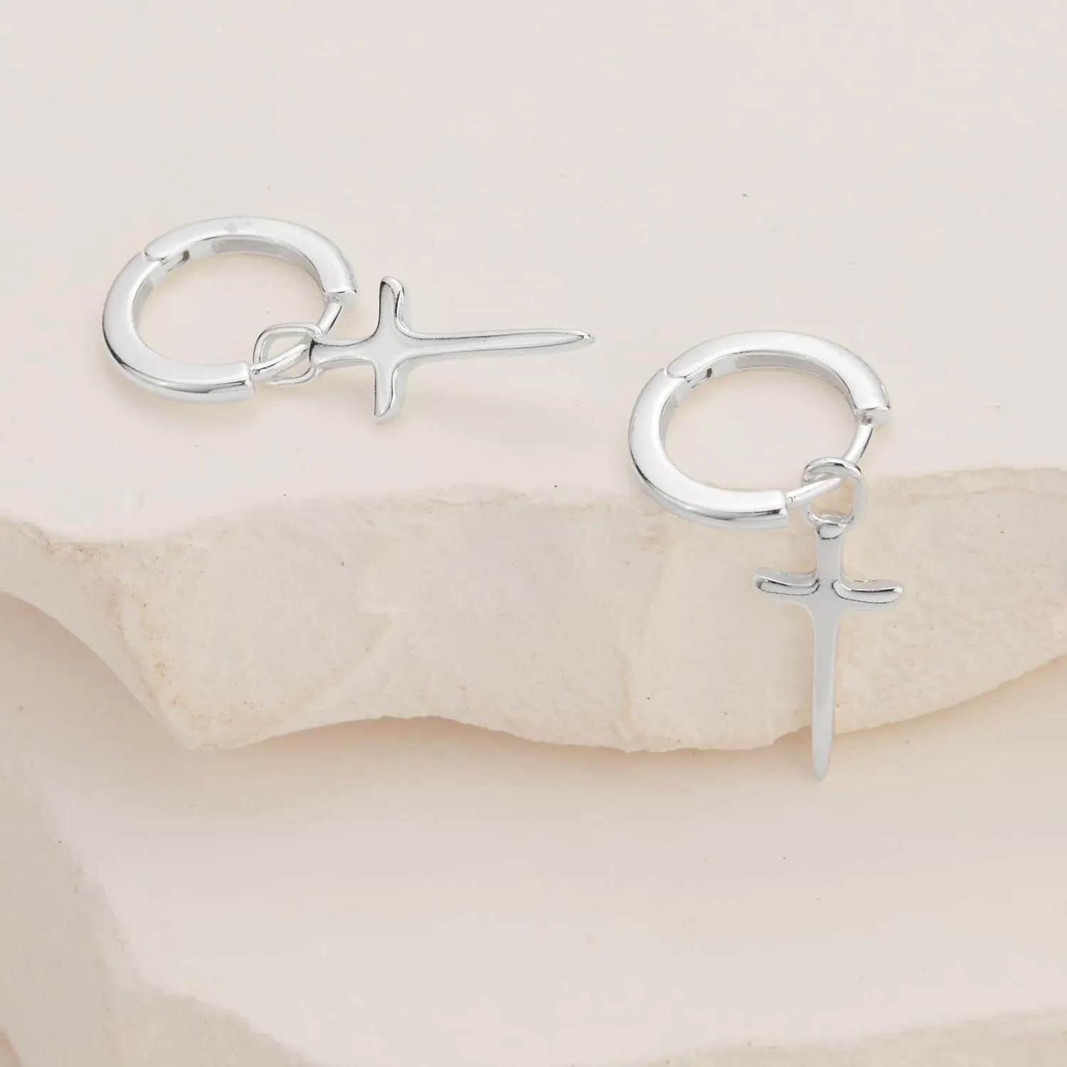 Mens Earrings Cross Earrings for Men, 14K Gold Hoop Earrings Men Drop Dangle Small Thick Chunky Sterling Silver Huggie Hoops Hypoallergenic Trendy Dainty Earrings Men Accessories Jewelry Valentine Day Gift
