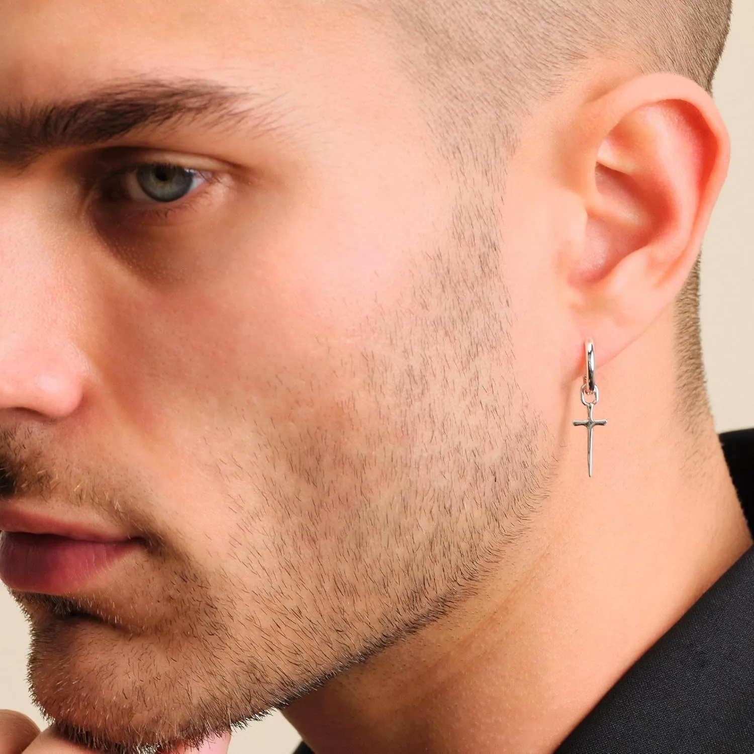Mens Earrings Cross Earrings for Men, 14K Gold Hoop Earrings Men Drop Dangle Small Thick Chunky Sterling Silver Huggie Hoops Hypoallergenic Trendy Dainty Earrings Men Accessories Jewelry Valentine Day Gift