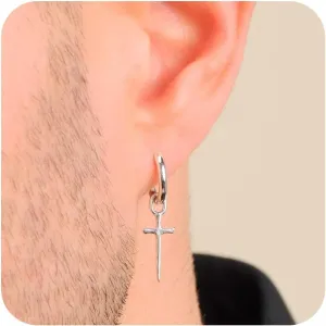 Mens Earrings Cross Earrings for Men, 14K Gold Hoop Earrings Men Drop Dangle Small Thick Chunky Sterling Silver Huggie Hoops Hypoallergenic Trendy Dainty Earrings Men Accessories Jewelry Valentine Day Gift