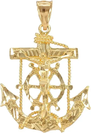 Men's Fine Jewelry 14k Yellow Gold Mariner Crucifix Anchor Cross Pendant Charm