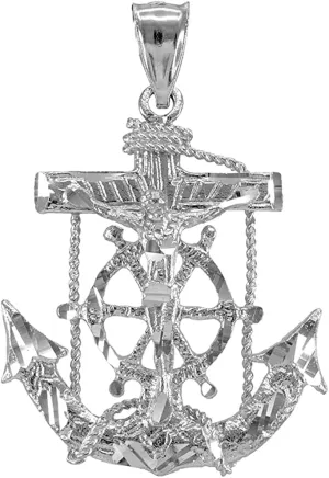 Men's Fine Jewelry .925 Sterling Silver Mariner Crucifix Anchor Cross Pendant Charm