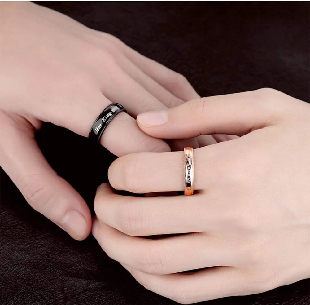 Men's Women's 2PCS Matching Set Couple Rings His Queen & Her King Crown Ring Stainless Steel Wedding Engagement Promise Band Rings Valentine's Day Love Gifts