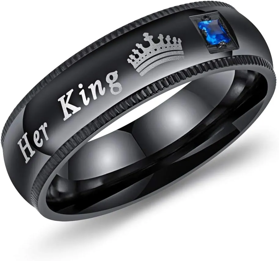 Men's Women's 2PCS Matching Set Couple Rings His Queen & Her King Crown Ring Stainless Steel Wedding Engagement Promise Band Rings Valentine's Day Love Gifts