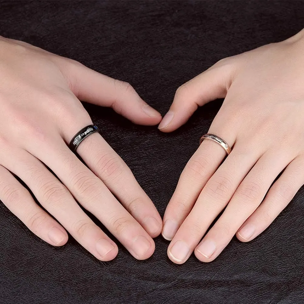 Men's Women's 2PCS Matching Set Couple Rings His Queen & Her King Crown Ring Stainless Steel Wedding Engagement Promise Band Rings Valentine's Day Love Gifts