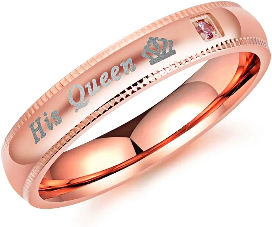 Men's Women's 2PCS Matching Set Couple Rings His Queen & Her King Crown Ring Stainless Steel Wedding Engagement Promise Band Rings Valentine's Day Love Gifts