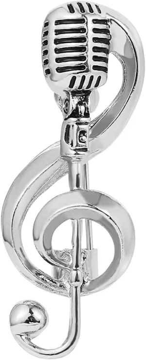 Microphone Music Note Brooch Pins Retro Rock Hip Pop Jewelry for Women Men