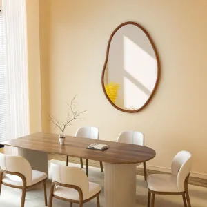 Mid Century Asymmetrical Decorative Wall Mirror with Wood Frame