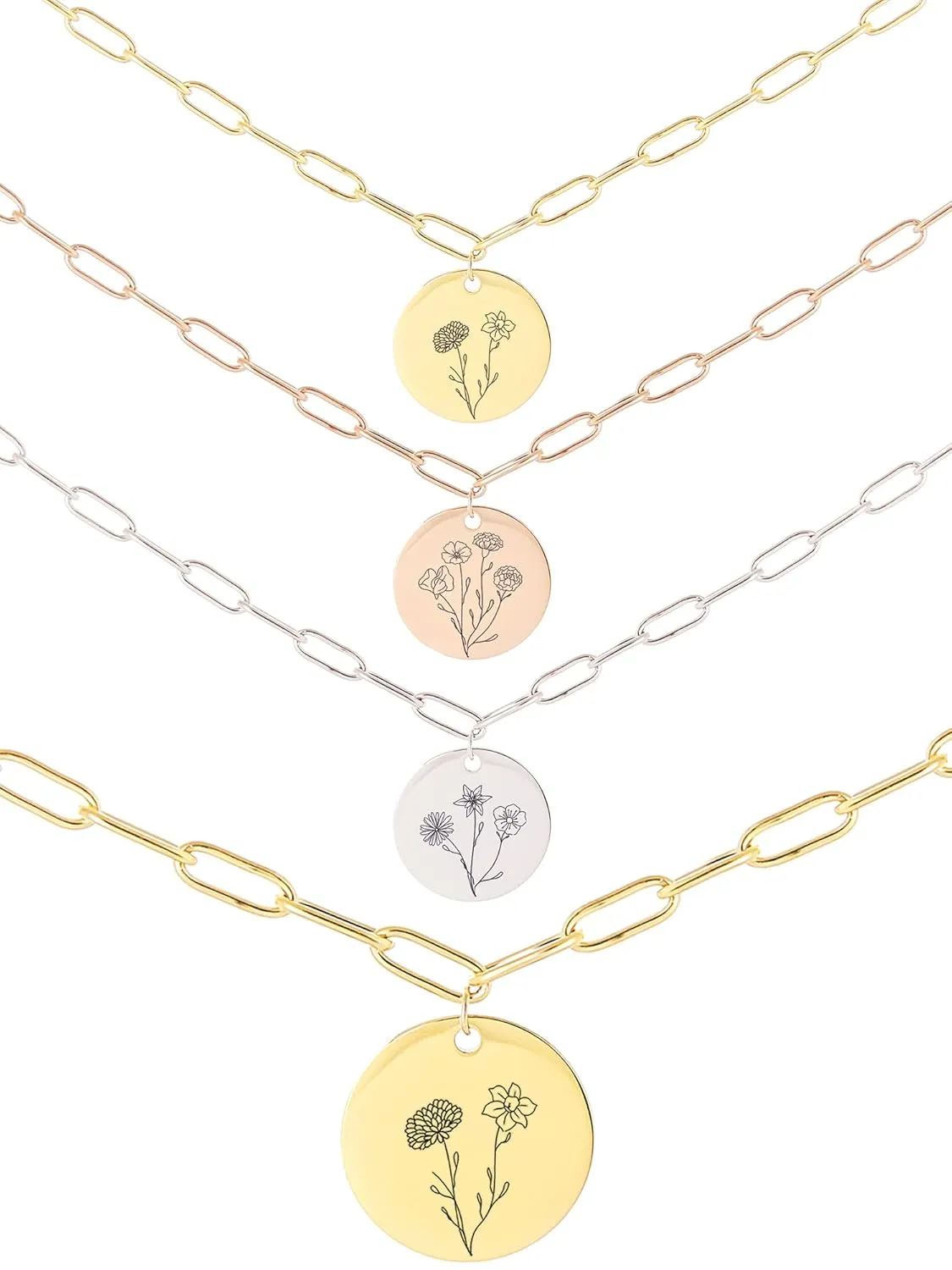 MignonandMignon Multiple Birth Flower Necklace for Women Bridesmaid Paper Clip Chain Combined Flower Mother's Day -P-XLCN-MFL