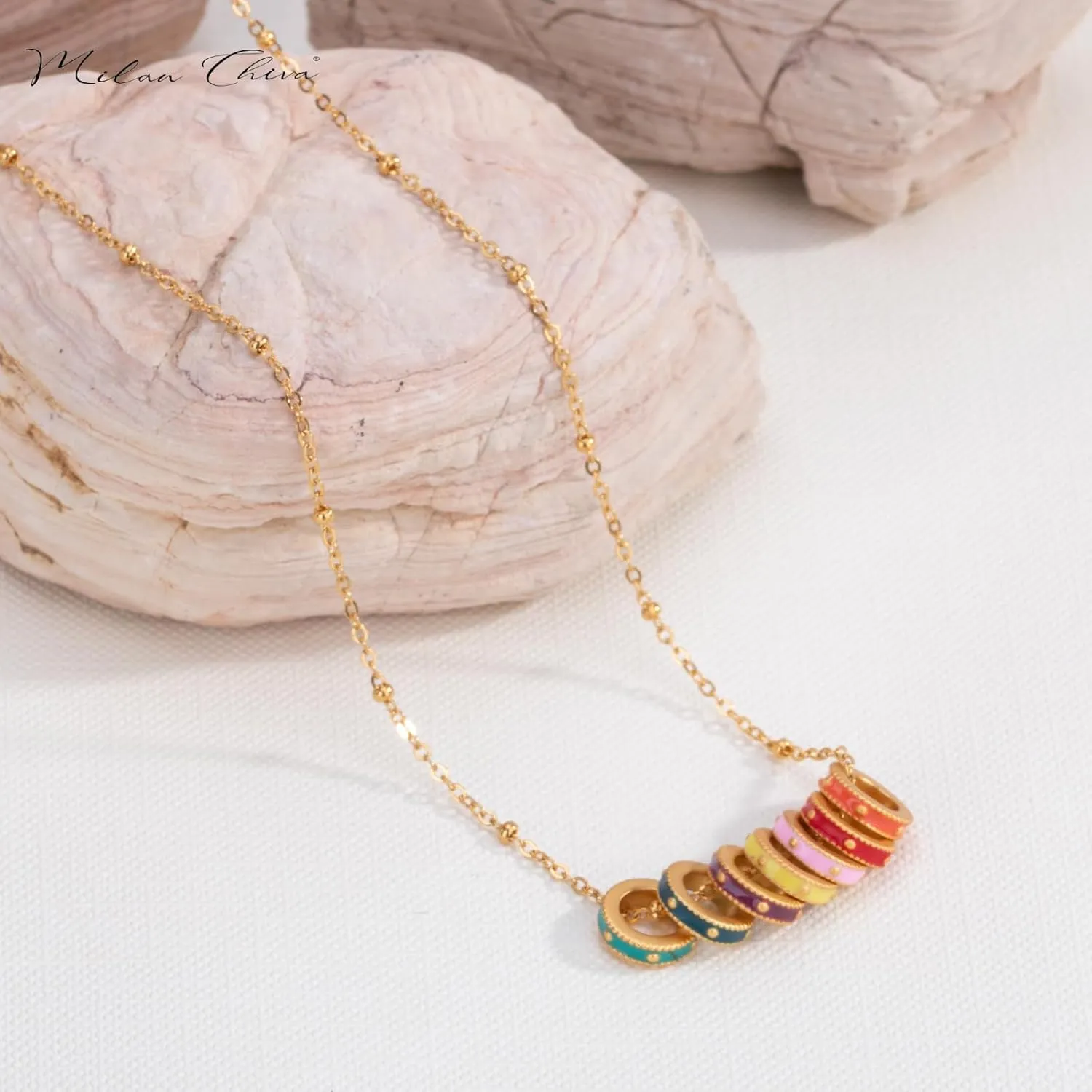 Milan Chiva Gold Pendant Necklace for Women 14K Dainty Charm Statement Chain Jewelry
