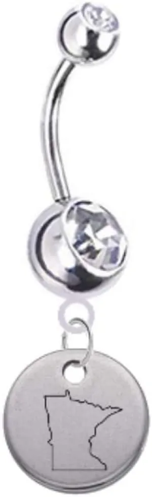 Minnesota State Silhouette Belly Button Navel Ring - Customize Your Gem Color