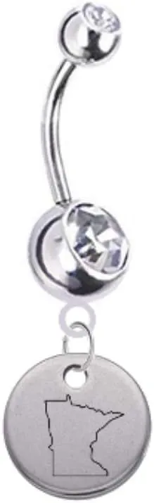 Minnesota State Silhouette Belly Button Navel Ring - Customize Your Gem Color