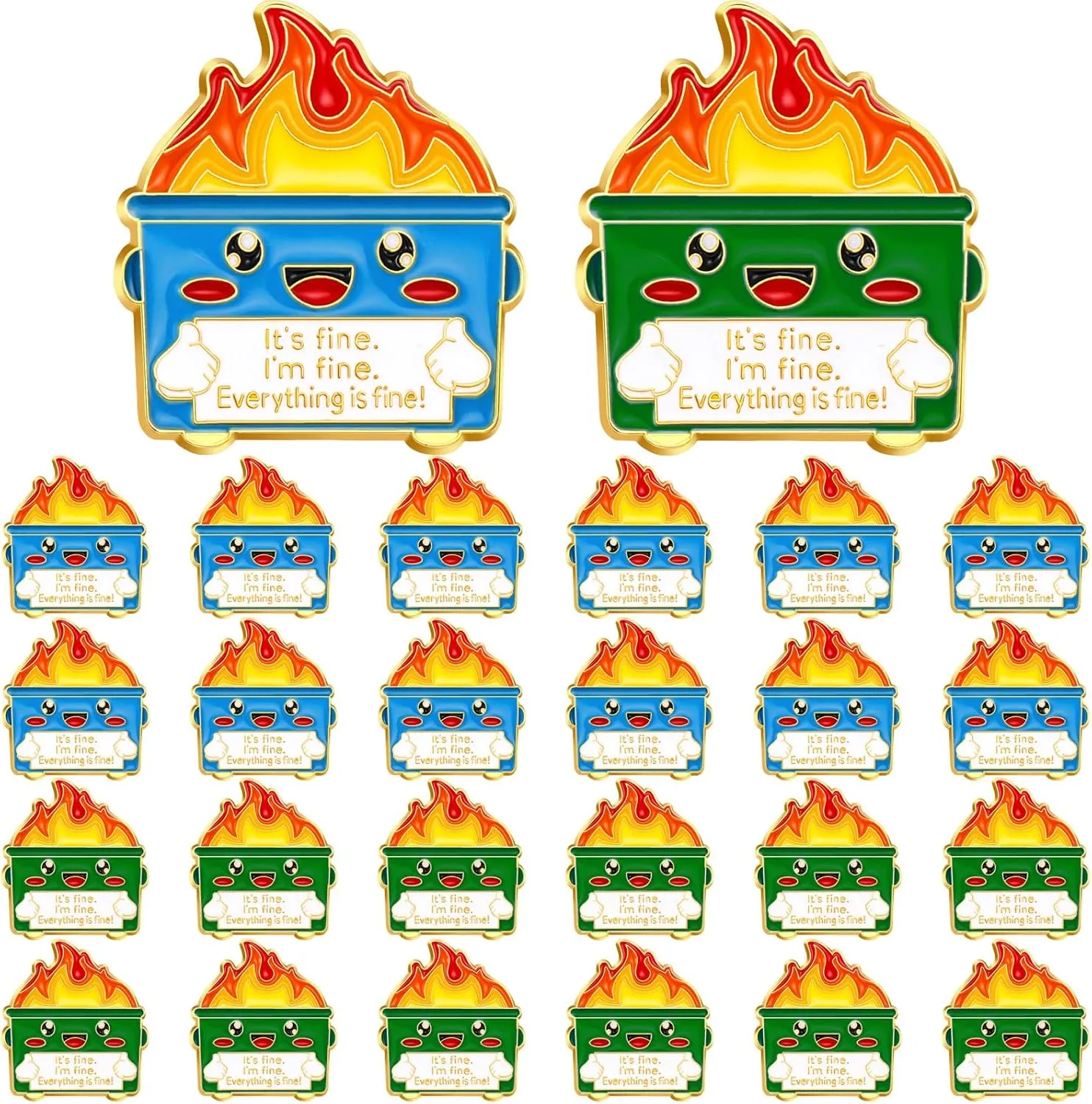 Misdary 24 Pcs Dumpster Fire I'm Fine Lapel Pins Positive Enamel Pins Inspirational Employee Coworker Appreciation Gifts Bulk Cute Pins for Team Recognition Gifts Office Humor Emergency Nurse Gift