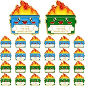 Misdary 24 Pcs Dumpster Fire I'm Fine Lapel Pins Positive Enamel Pins Inspirational Employee Coworker Appreciation Gifts Bulk Cute Pins for Team Recognition Gifts Office Humor Emergency Nurse Gift