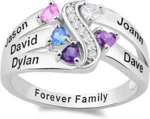 MissNaNa Personalized 2-6 Birthstone Rings 925 Sterling Silver Personalized Grandma Mother Rings Custom Engagement Name Rings for Her Girlfriend Wife