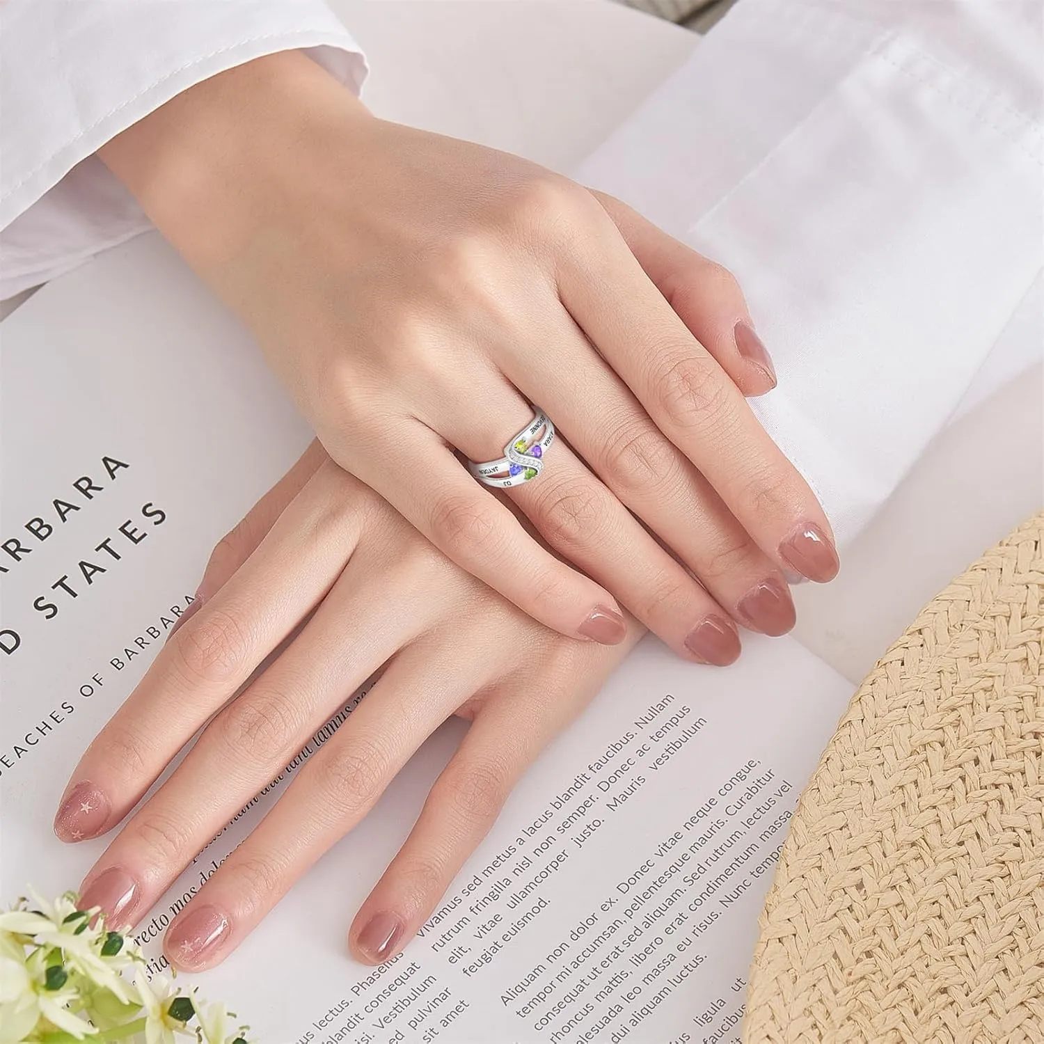 MissNaNa Personalized 2-6 Birthstone Rings 925 Sterling Silver Personalized Grandma Mother Rings Custom Engagement Name Rings for Her Girlfriend Wife