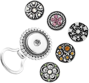 MJartoria Interchangeable Flower Snap Buttons Centerpiece Rhinestone Eye Glass Holding Brooch Pins