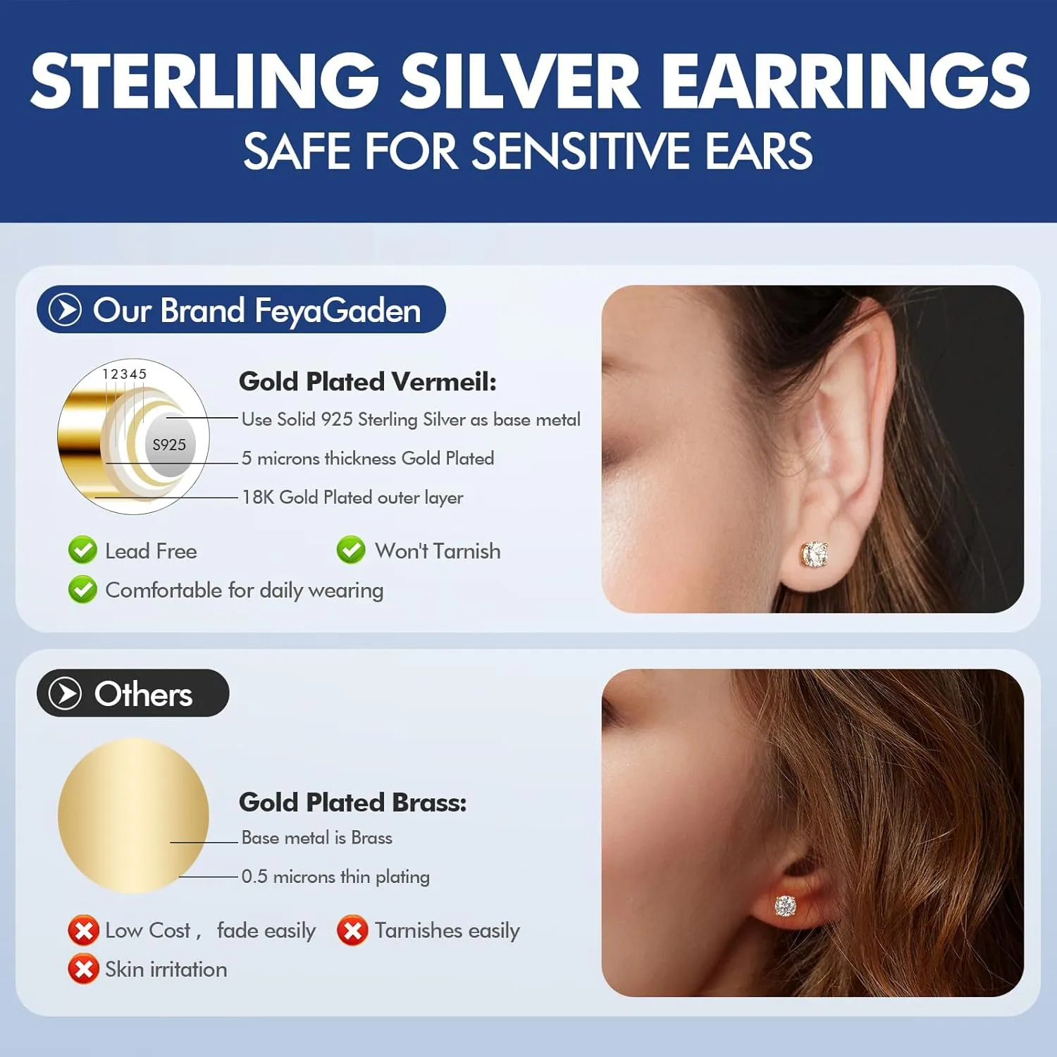 Moissanite Stud Earrings for Women Men, 0.6-6CT D Color Round Cut Four Prong Moissanite Earrings,18K Gold Plated Silver Lab Created Moissanite Earrings