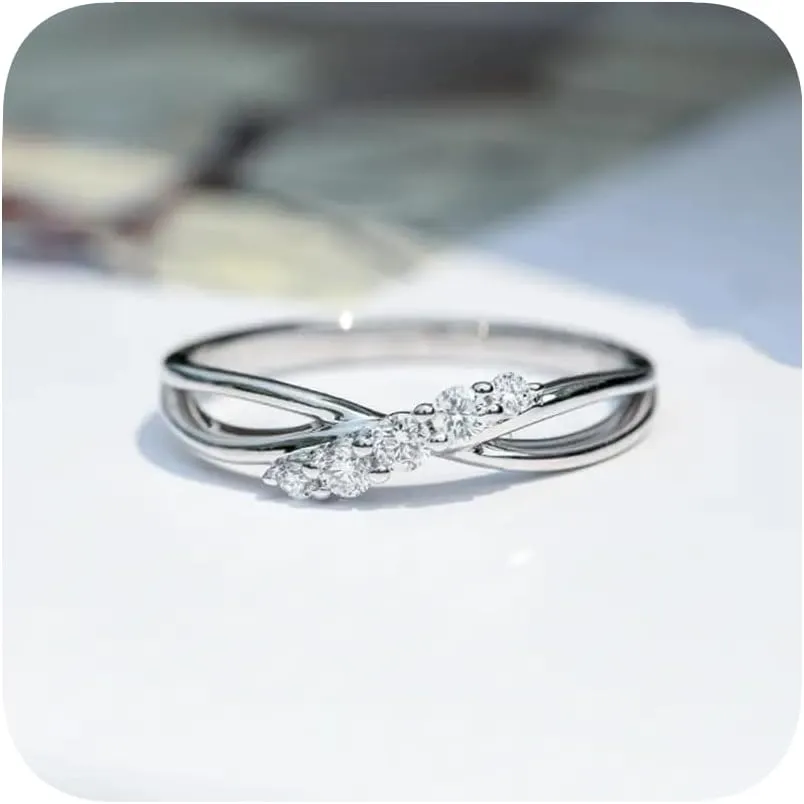 Moissanite Twisted Rope Wedding Band for Women's Plated 925 Silver Simulated Diamond Infinite Eternity Stacking Ring for Women Minimalist Jewelry Gift Size 6#