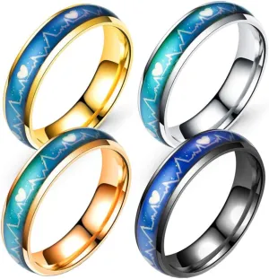 Mood Ring Changing Color Heartbeat Ring ECG Ring Colorful Discoloration Couple Ring Black Size 6-12