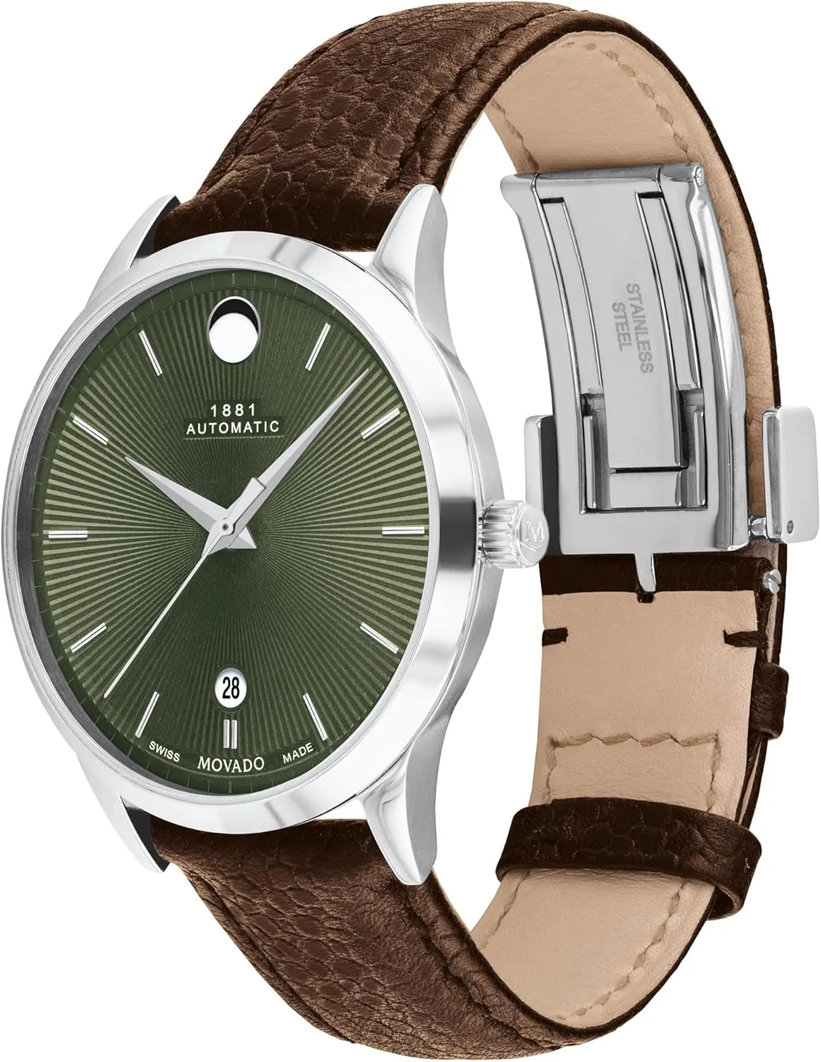 Movado 1881 Men's Automatic Swiss Watch - Self-Winding Movement, Calfskin Strap - Water Resistance 3ATM/30 Meters - Classic Luxury Mechanical Timepiece - Gift for Him - 39.5mm