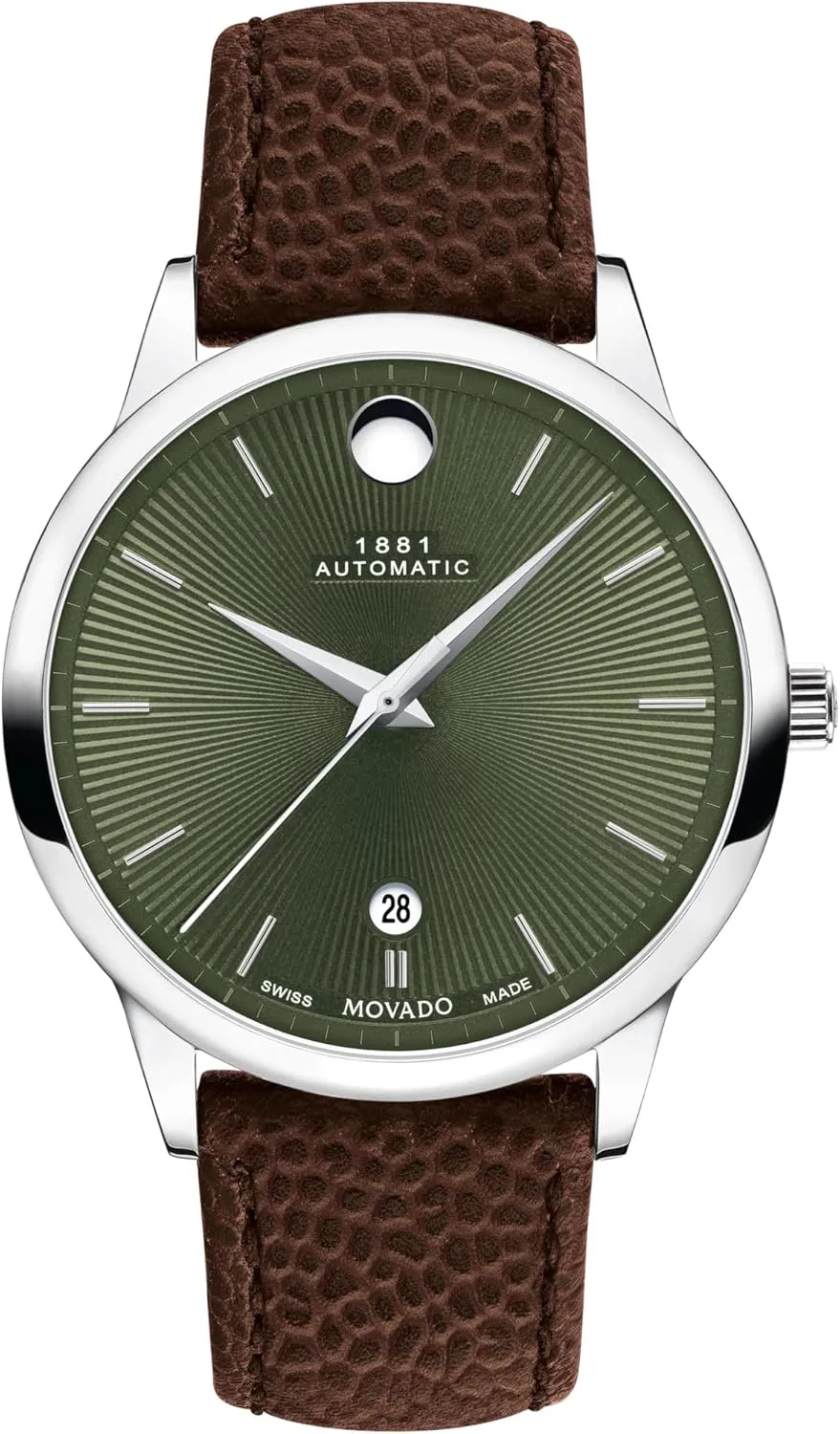 Movado 1881 Men's Automatic Swiss Watch - Self-Winding Movement, Calfskin Strap - Water Resistance 3ATM/30 Meters - Classic Luxury Mechanical Timepiece - Gift for Him - 39.5mm
