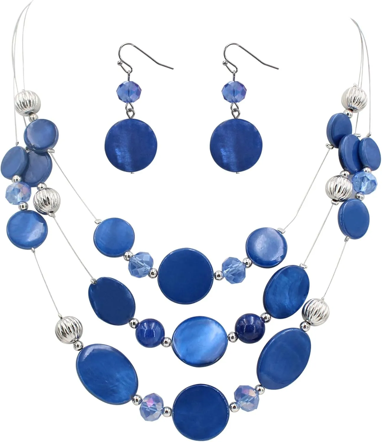 Multi Layered Shell Illusion Necklace Earring Set Colorful Chunky Beads Necklace for Women Gifts