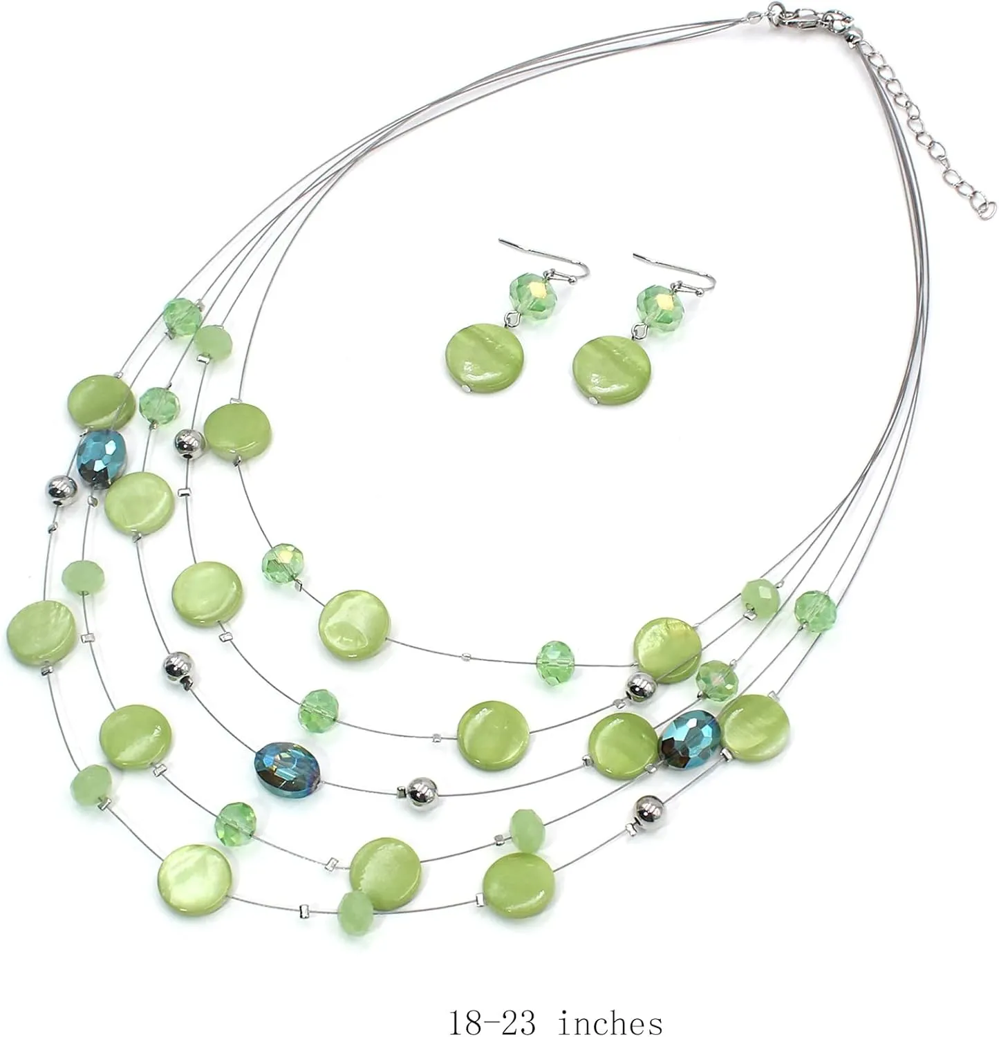 Multi Layered Shell Illusion Necklace Earring Set Colorful Chunky Beads Necklace for Women Gifts