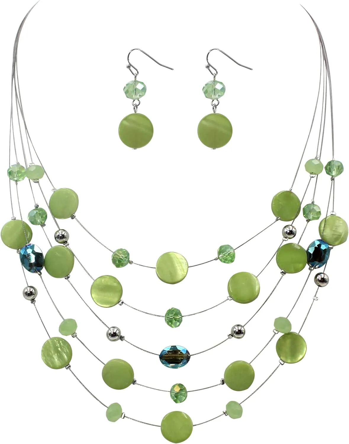 Multi Layered Shell Illusion Necklace Earring Set Colorful Chunky Beads Necklace for Women Gifts
