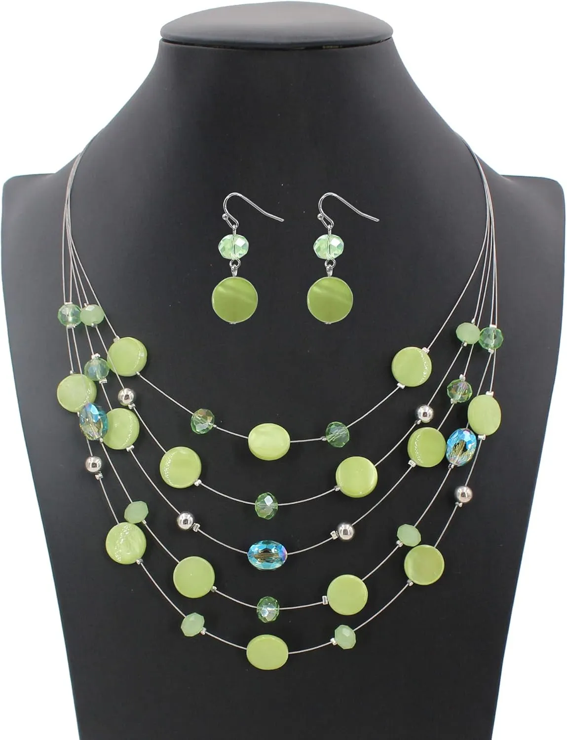 Multi Layered Shell Illusion Necklace Earring Set Colorful Chunky Beads Necklace for Women Gifts