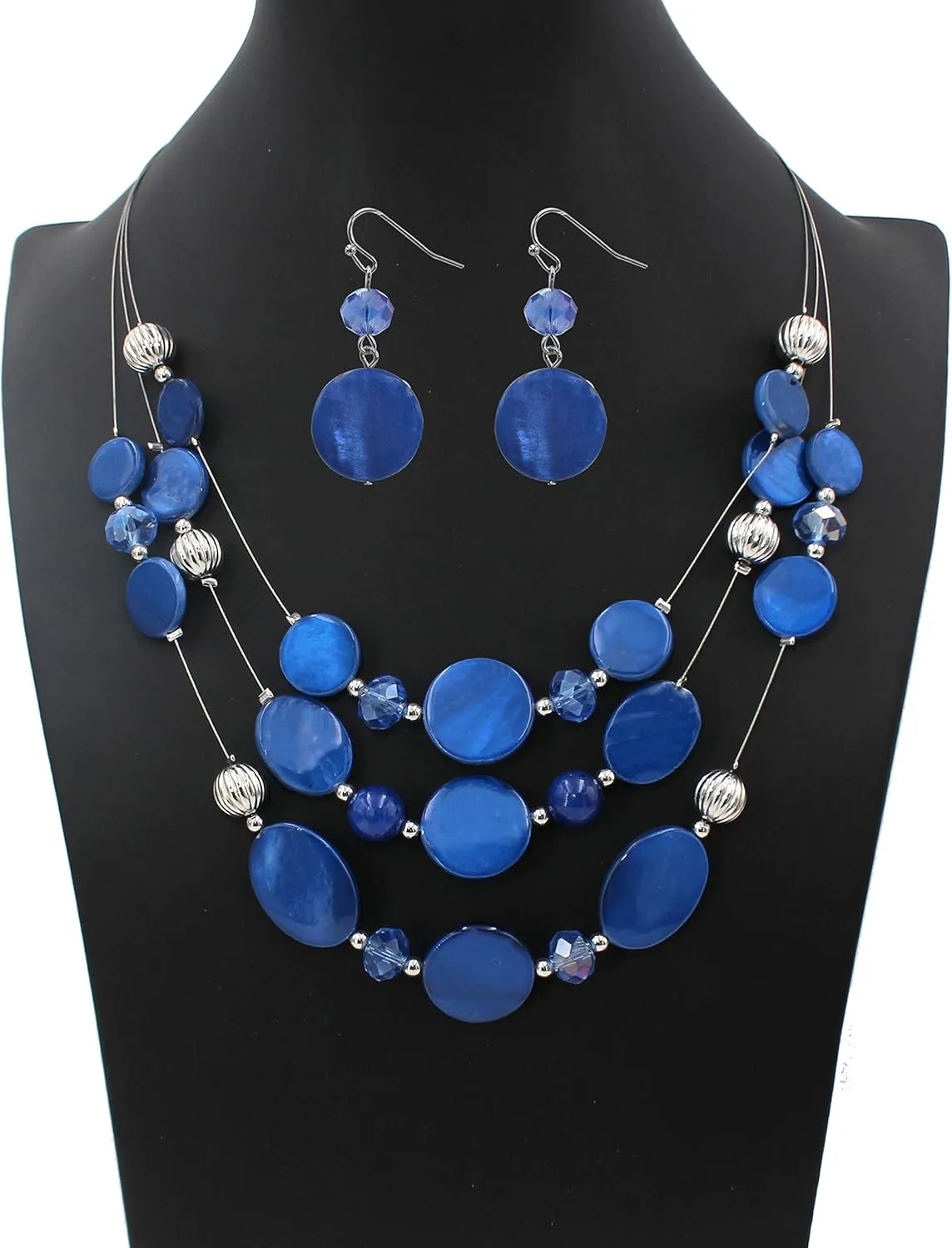 Multi Layered Shell Illusion Necklace Earring Set Colorful Chunky Beads Necklace for Women Gifts