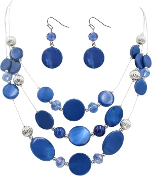 Multi Layered Shell Illusion Necklace Earring Set Colorful Chunky Beads Necklace for Women Gifts