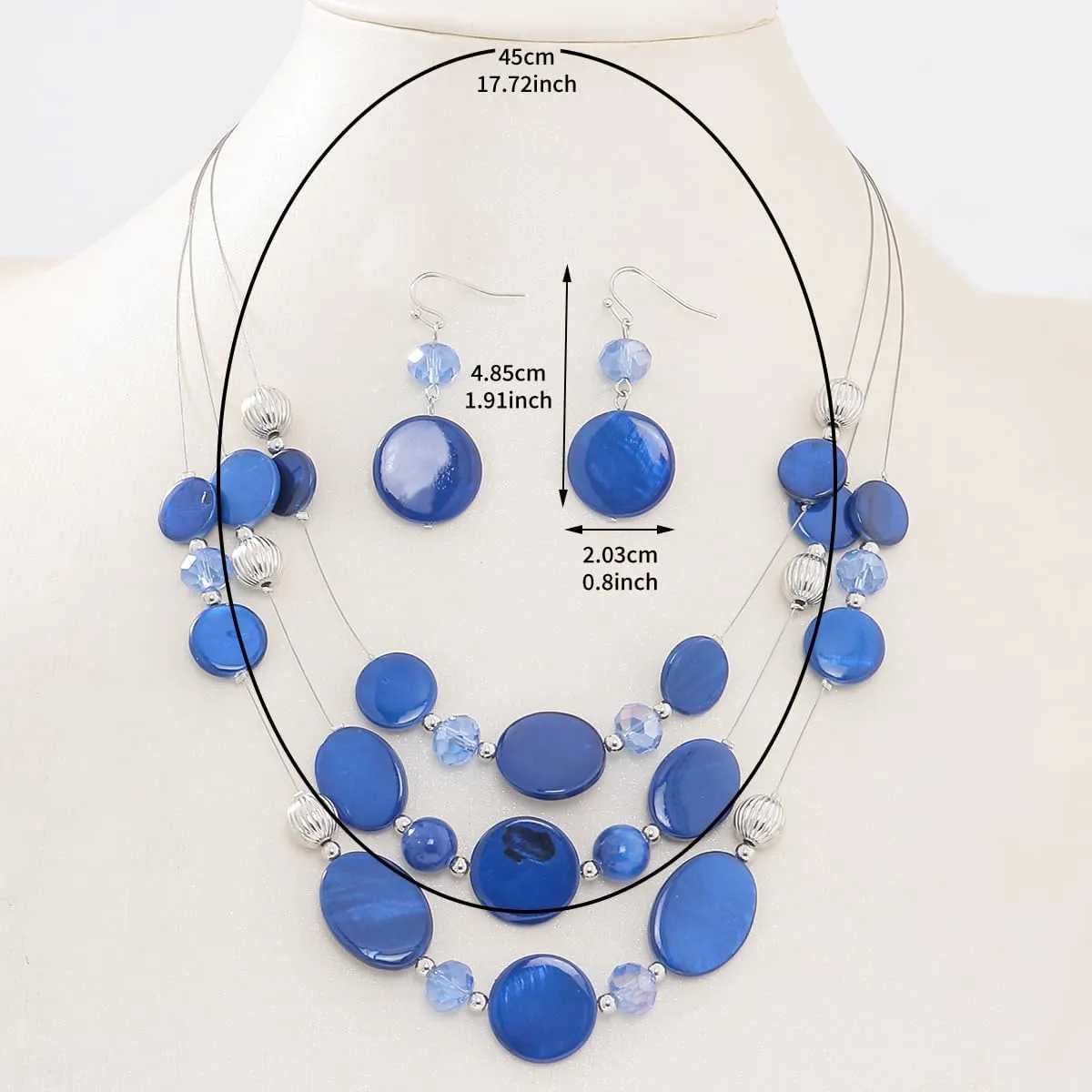 Multi Layered Shell Illusion Necklace Earring Set Colorful Chunky Beads Necklace for Women Gifts