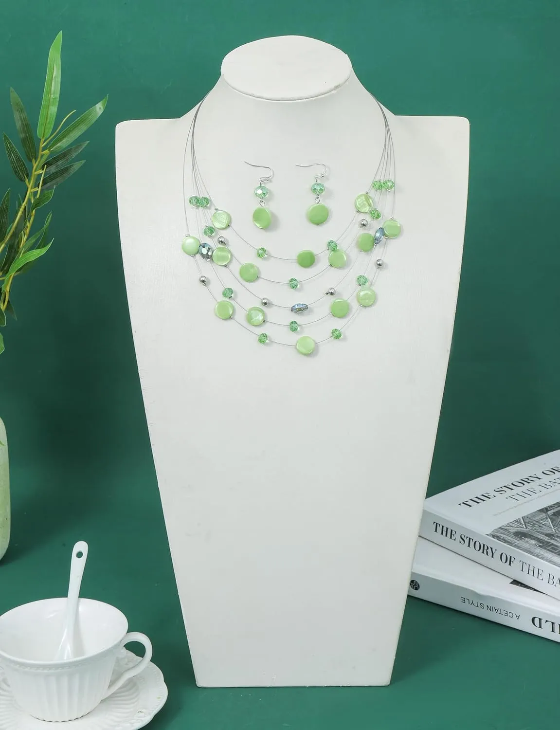 Multi Layered Shell Illusion Necklace Earring Set Colorful Chunky Beads Necklace for Women Gifts