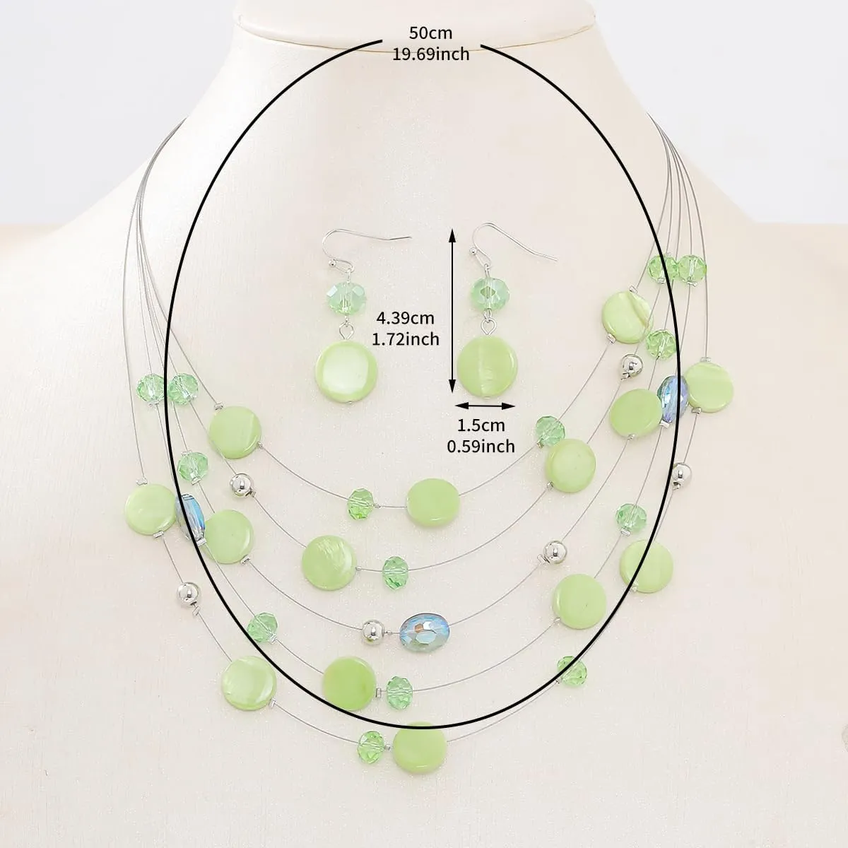 Multi Layered Shell Illusion Necklace Earring Set Colorful Chunky Beads Necklace for Women Gifts