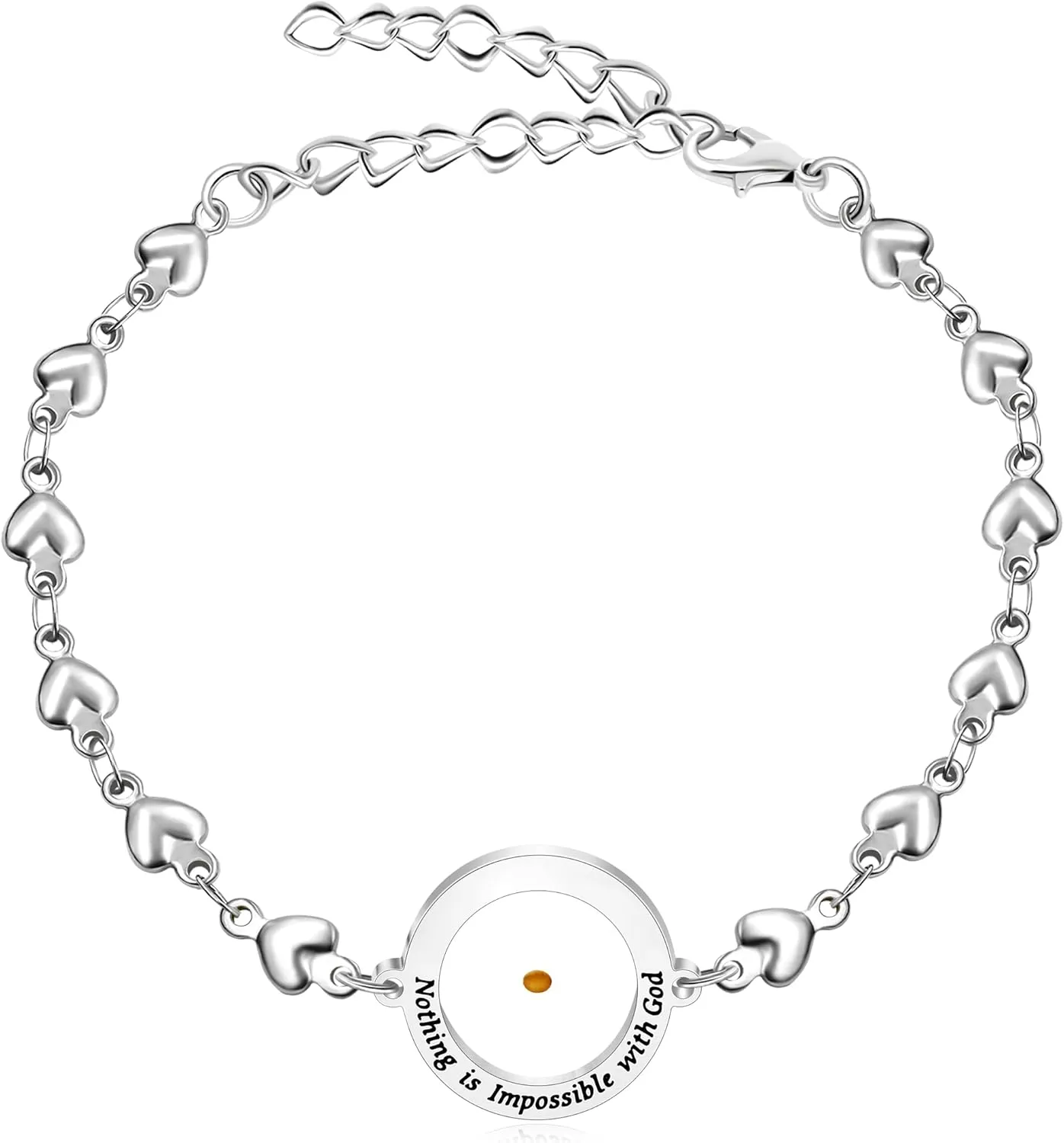 Mustard Seed Faith Bracelet for Women | Heart Chain Design with Round Mustard Seed Pendant | Christian Encouragement Religious Gift for Women Mother's Day Birthdays