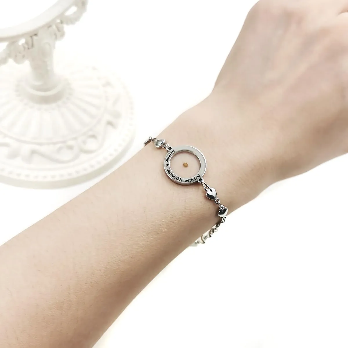 Mustard Seed Faith Bracelet for Women | Heart Chain Design with Round Mustard Seed Pendant | Christian Encouragement Religious Gift for Women Mother's Day Birthdays