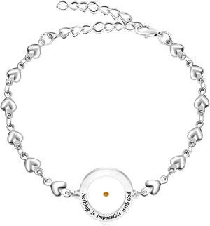 Mustard Seed Faith Bracelet for Women | Heart Chain Design with Round Mustard Seed Pendant | Christian Encouragement Religious Gift for Women Mother's Day Birthdays